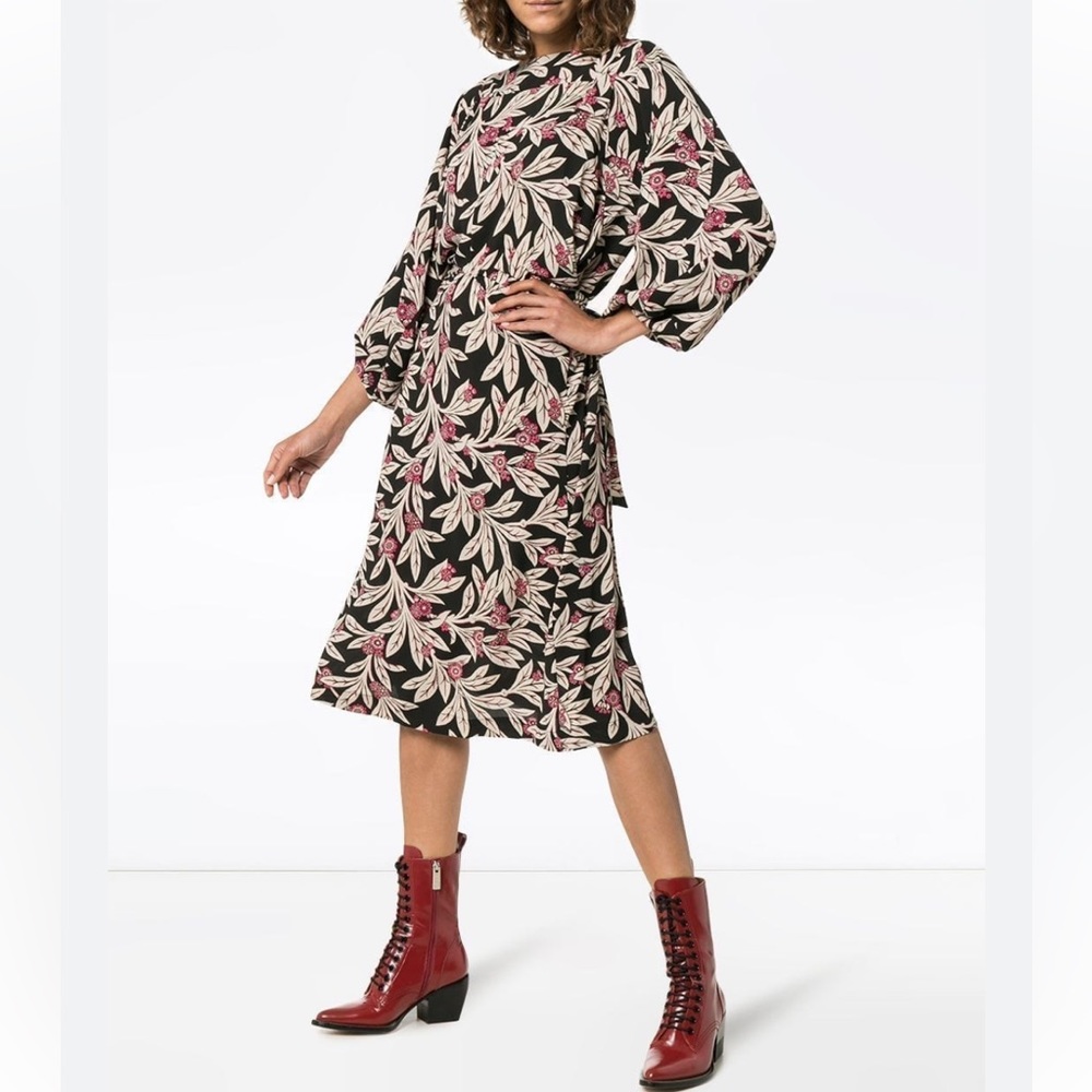 NWT Isabel Marant Etoile Lisa Dress Black with Pink & Cream Floral Print